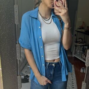 Sky blue button up top!